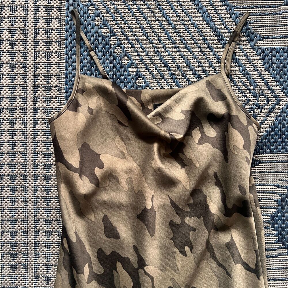 Camo grunge indie sleaze relaxed fit cowl neck slip midi dress size XS - Picture 2 of 9